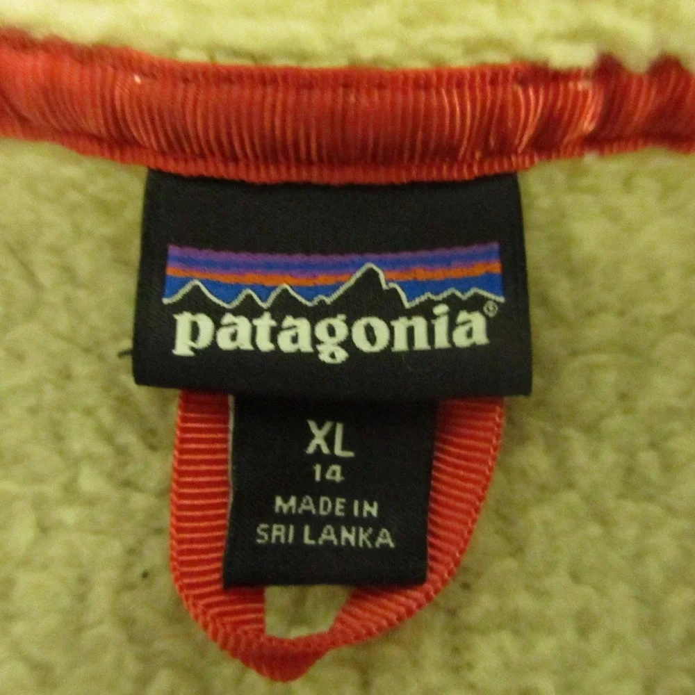 Patagonia Jacket Kids XL 14 Beige Sherpa Fleece Full Zip Pockets Winter Outdoor